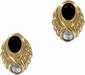 Joan Rivers Signed Gold Tone Black Jeweled Twist Clip On Earrings 1 1/8" Fashion Earrings for Women Trendy Accessories for Women Stylish Additions Chic Details