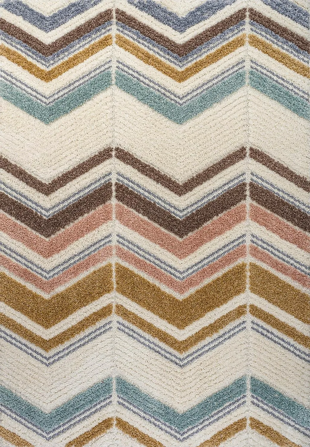 JONATHAN Y SNT101A-4 Elin Chevron High-Low Indoor -Area Rug, Modern, Contemporary, Farmhouse Easy-Cleaning,Bedroom,Kitchen,Living Room,Non Shedding, Multi/Cream, 4 X 6