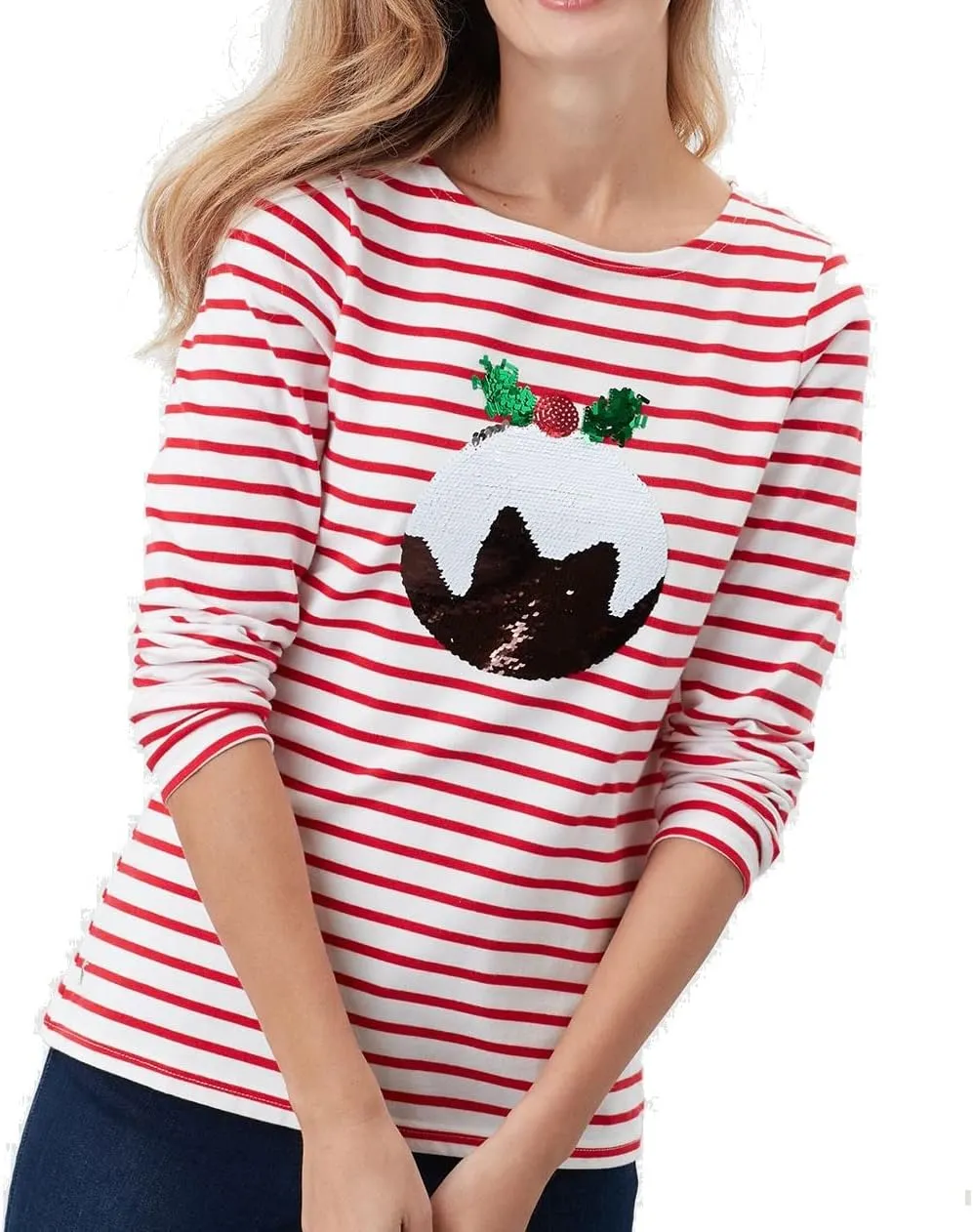 Joules Harbour Luxe Long Sleeve Jersey Top, Red Stripe, 6