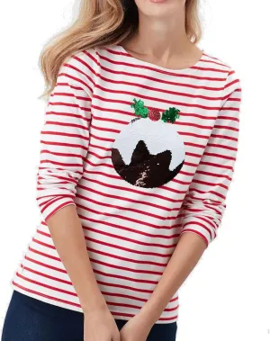 Joules Harbour Luxe Long Sleeve Jersey Top, Red Stripe, 6