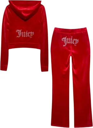 Juicy Couture Women's Bling Velour Tracksuit (US, Alpha, Small, Regular, Regular, Coco Red)