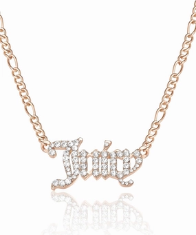 Juicy Couture Necklace for Women Gothic Logo Pendant, 16" 2" Gold-Tone Juicy Necklace with Clear Crystals
