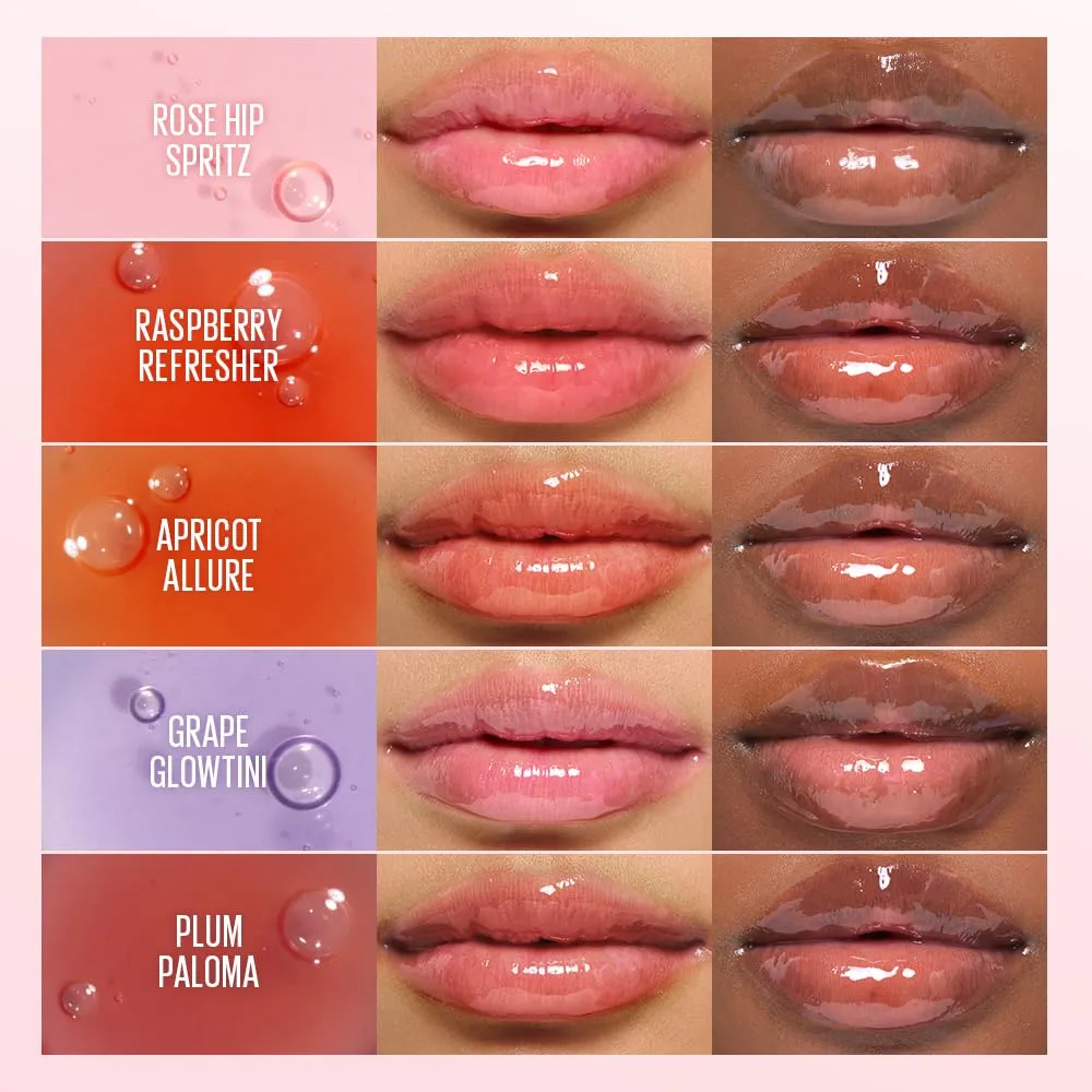 Kaja Juicy Glass Lip Plumping Oil | 01 Rose Hip Spritz | Hydrating, Feel Plumped and Lightweight with Vitamin Tree Fruit Oil, Vegan, Cruelty-Free, Clear Tint Stain Shine Gloss Plumper