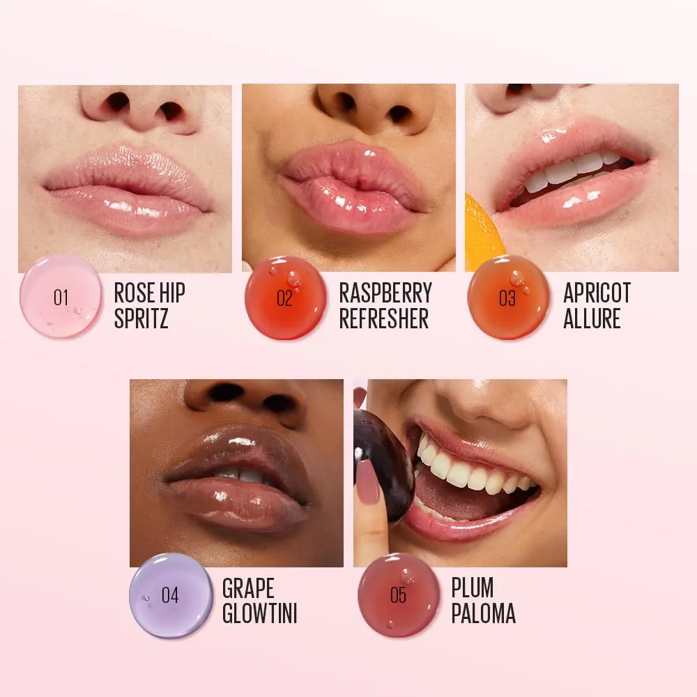 Kaja Juicy Glass Lip Plumping Oil | 01 Rose Hip Spritz | Hydrating, Feel Plumped and Lightweight with Vitamin Tree Fruit Oil, Vegan, Cruelty-Free, Clear Tint Stain Shine Gloss Plumper