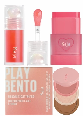 Kaja Juicy Glass Lip Plumping Oil 02 Raspberry Refresher   Dewy Bar - Creamy Multi-Stick Blusher & Lip Balm 02 Strawberry Sorbet,10g   3-in-1 Blendable Sculpting Trio - Play Bento 01 Butter Up Bundle