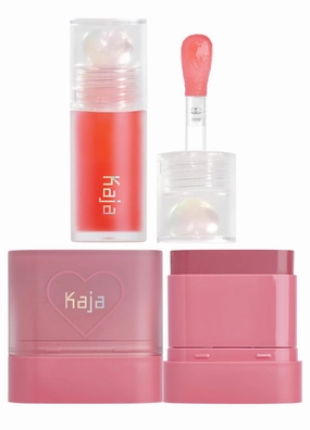 Kaja Juicy Glass Lip Plumping Oil 02 Raspberry Refresher   Dewy Bar - Creamy Multi-Stick Blusher & Lip Balm 04 Fig Smoothie Sorbet,10g Bundle