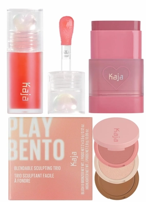 Kaja Juicy Glass Lip Plumping Oil 02 Raspberry Refresher   Dewy Bar - Creamy Multi-Stick Blusher & Lip Balm 04 Fig Smoothie Sorbet   3-in-1 Blendable Sculpting Trio - Play Bento 01 Butter Up Bundle