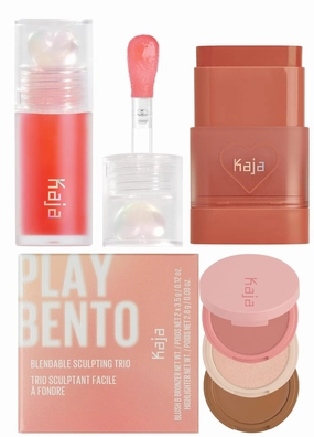 Kaja Juicy Glass Lip Plumping Oil 02 Raspberry Refresher   Dewy Bar - Creamy Multi-Stick Blusher & Lip Balm 05 Cranberry Cooler,10g   3-in-1 Blendable Sculpting Trio - Play Bento 01 Butter Up Bundle