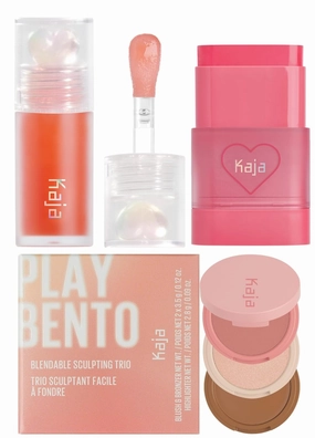 Kaja Juicy Glass Lip Plumping Oil 03 Apricot Allure   Dewy Bar - Creamy Multi-Stick Blusher & Lip Balm 02 Strawberry Sorbet,10g   3-in-1 Blendable Sculpting Trio - Play Bento 01 Butter Up Bundle