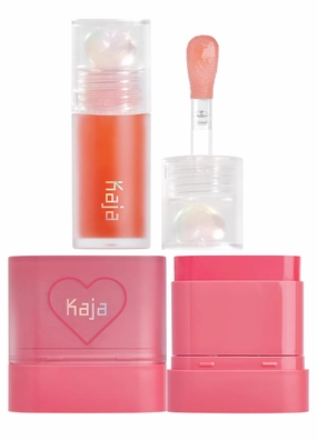 Kaja Juicy Glass Lip Plumping Oil 03 Apricot Allure   Dewy Bar - Creamy Multi-Stick Blusher & Lip Balm 02 Strawberry Sorbet,10g Bundle
