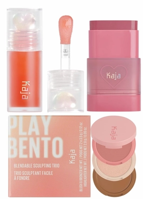 Kaja Juicy Glass Lip Plumping Oil 03 Apricot Allure   Dewy Bar - Creamy Multi-Stick Blusher & Lip Balm 04 Fig Smoothie Sorbet,10g   3-in-1 Blendable Sculpting Trio - Play Bento 01 Butter Up Bundle