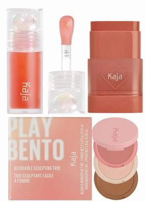 Kaja Juicy Glass Lip Plumping Oil 03 Apricot Allure   Dewy Bar - Creamy Multi-Stick Blusher & Lip Balm 05 Cranberry Cooler,10g   3-in-1 Blendable Sculpting Trio - Play Bento 01 Butter Up Bundle
