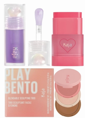 Kaja Juicy Glass Lip Plumping Oil 04 Grape Glowtini   Dewy Bar - Creamy Multi-Stick Blusher & Lip Balm 02 Strawberry Sorbet,10g   3-in-1 Blendable Sculpting Trio - Play Bento 01 Butter Up Bundle