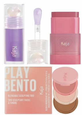 Kaja Juicy Glass Lip Plumping Oil 04 Grape Glowtini   Dewy Bar - Creamy Multi-Stick Blusher & Lip Balm 04 Fig Smoothie Sorbet,10g   3-in-1 Blendable Sculpting Trio - Play Bento 01 Butter Up Bundle