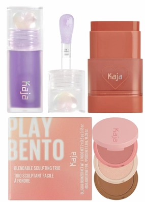 Kaja Juicy Glass Lip Plumping Oil 04 Grape Glowtini   Dewy Bar - Creamy Multi-Stick Blusher & Lip Balm 05 Cranberry Cooler,10g   3-in-1 Blendable Sculpting Trio - Play Bento 01 Butter Up Bundle