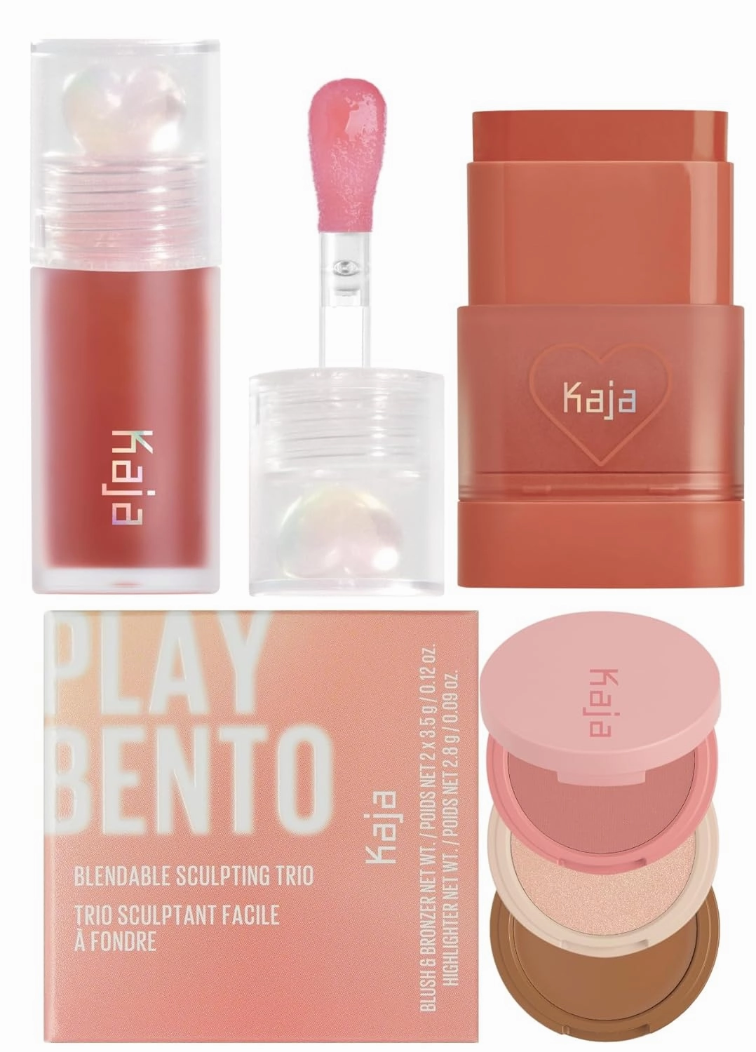 Kaja Juicy Glass Lip Plumping Oil 05 Plum Paloma   Dewy Bar - Creamy Multi-Stick Blusher & Lip Balm 05 Cranberry Cooler,10g   3-in-1 Blendable Sculpting Trio - Play Bento 01 Butter Up Bundle