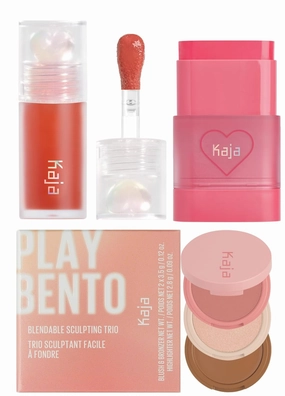 Kaja Juicy Glass Lip Plumping Oil 06 Apple Cider   Dewy Bar - Creamy Multi-Stick Blusher & Lip Balm 02 Strawberry Sorbet,10g   3-in-1 Blendable Sculpting Trio - Play Bento 01 Butter Up Bundle
