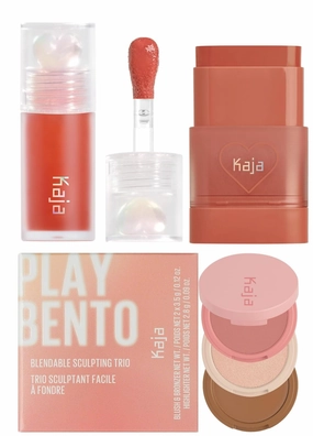 Kaja Juicy Glass Lip Plumping Oil 06 Apple Cider   Dewy Bar - Creamy Multi-Stick Blusher & Lip Balm 05 Cranberry Cooler,10g   3-in-1 Blendable Sculpting Trio - Play Bento 01 Butter Up Bundle