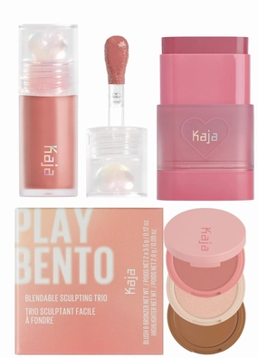 Kaja Juicy Glass Lip Plumping Oil 07 Fig Smoothie   Dewy Bar - Creamy Multi-Stick Blusher & Lip Balm 04 Fig Smoothie Sorbet,10g   3-in-1 Blendable Sculpting Trio - Play Bento 01 Butter Up Bundle