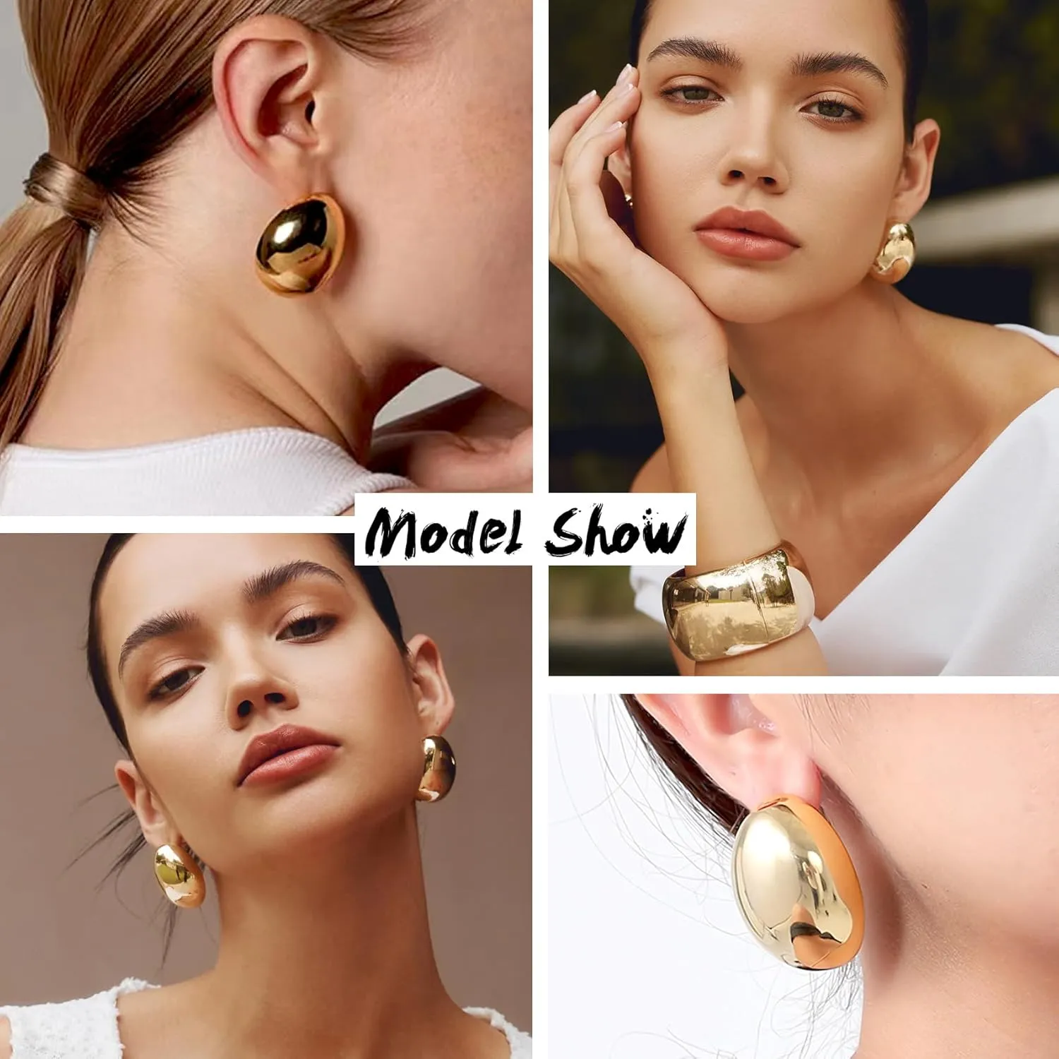 KELMALL 14K Gold Hoop Earrings for Women, Hypoallergenic Chunky Teardrop Round Non Tarnish Drop Statement Earrings for Sensitive Ears