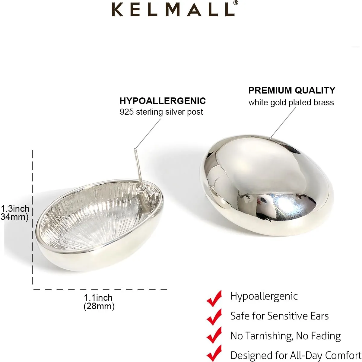 KELMALL 14K Gold Hoop Earrings for Women, Hypoallergenic Chunky Teardrop Round Non Tarnish Drop Statement Earrings for Sensitive Ears