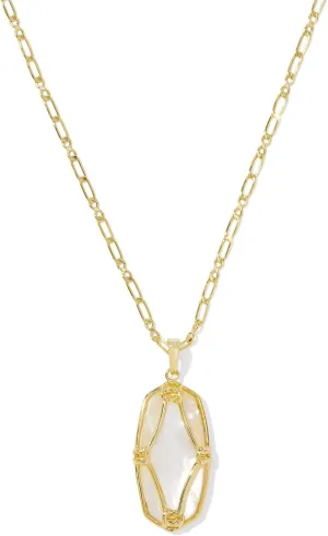 Kendra Scott Womens Elle Lattice Frame Large Long Pendant Necklace Gold Ivory Mother Of Pearl One Size One Size