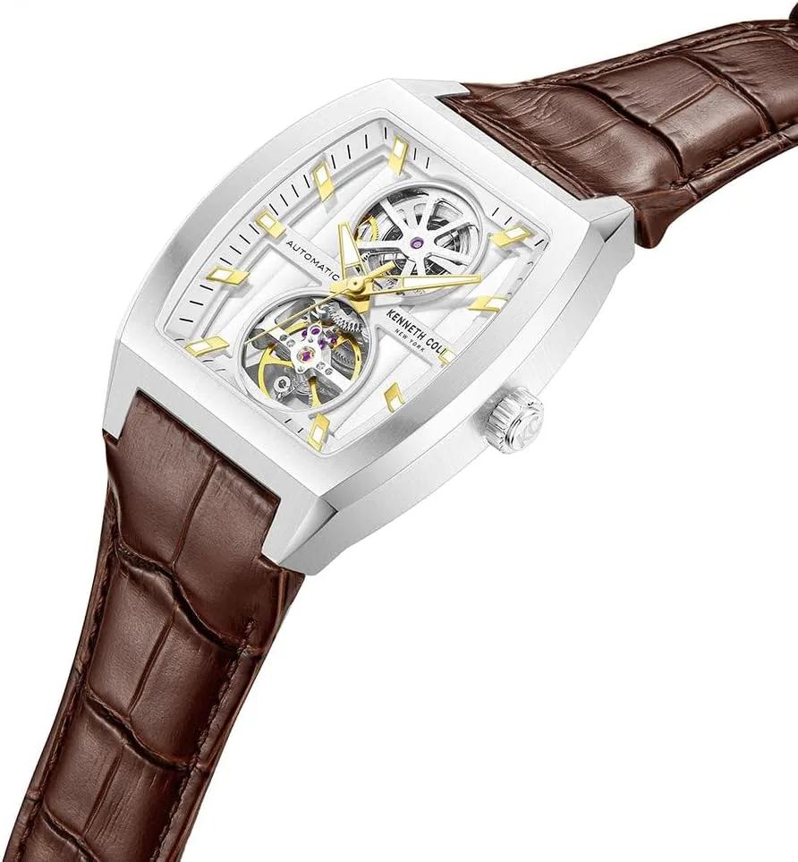 Kenneth Cole New York Men's Automatic Watch - Skeleton Dial, Curved Case, Contemporary Style