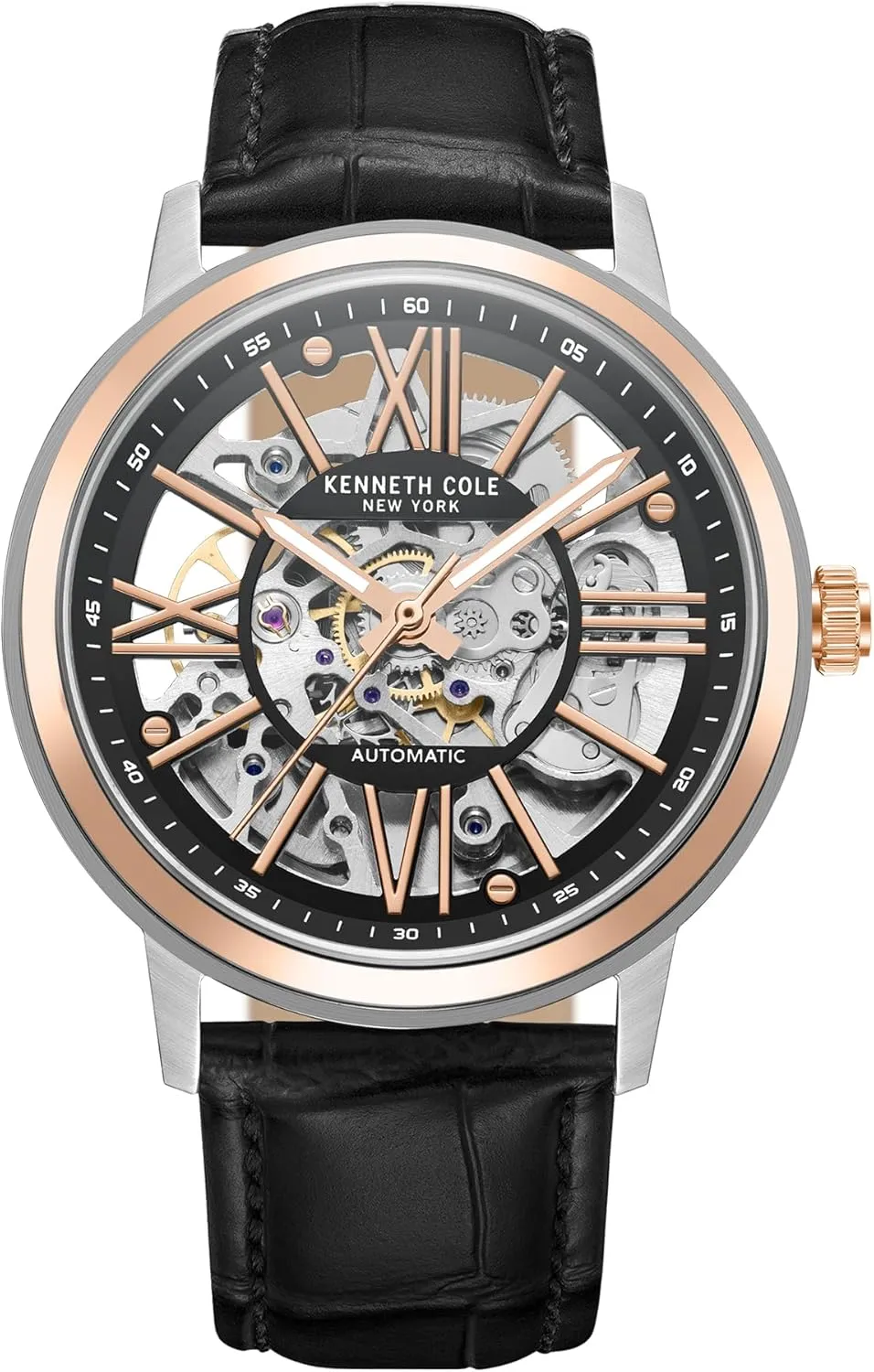 Kenneth Cole New York Men's Watch - Luxury, Stainless Steel, Automatic Self-Winding, Water-Resistant, Roman Numerals, Skeleton Dial Analog Watch for Men