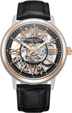 Kenneth Cole New York Men's Watch - Luxury, Stainless Steel, Automatic Self-Winding, Water-Resistant, Roman Numerals, Skeleton Dial Analog Watch for Men