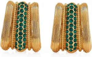 Kenneth Jay Lane Gemstone Center Clip Earrings with Emerald Crystals