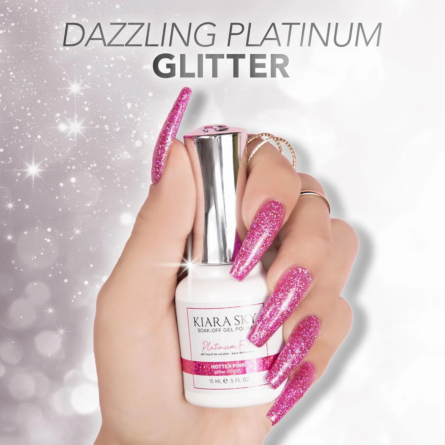KIARA SKY Gel Polish PlatinumFX Reflective Glitter with sparkle foil effect 0.5 fl oz, Rose Bold (rose gold)