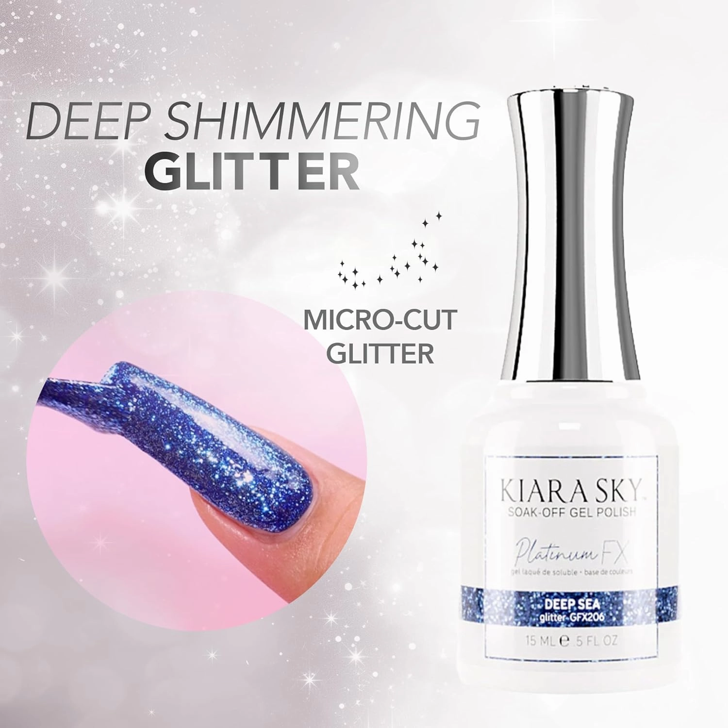 KIARA SKY Gel Polish PlatinumFX Reflective Glitter with sparkle foil effect 0.5 fl oz, Rose Bold (rose gold)
