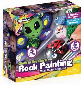 Kids Rock Painting Kit Bulk Pack 80  Pieces - 20 Rocks, 5 Glow in The Dark & 12 Standart Paints, 5 Metallic Markers - Art Supplies for Kids Toy Gift Ages 6 