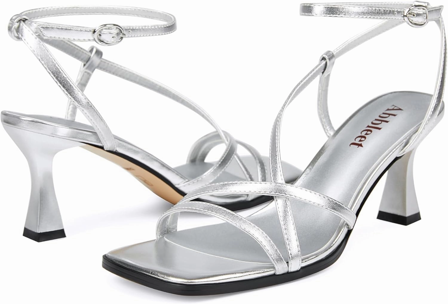 Kitten Heels for Women - Square Open Toe Strappy Heeled Sandals with Ankle Strap - Wedding Dress Heels