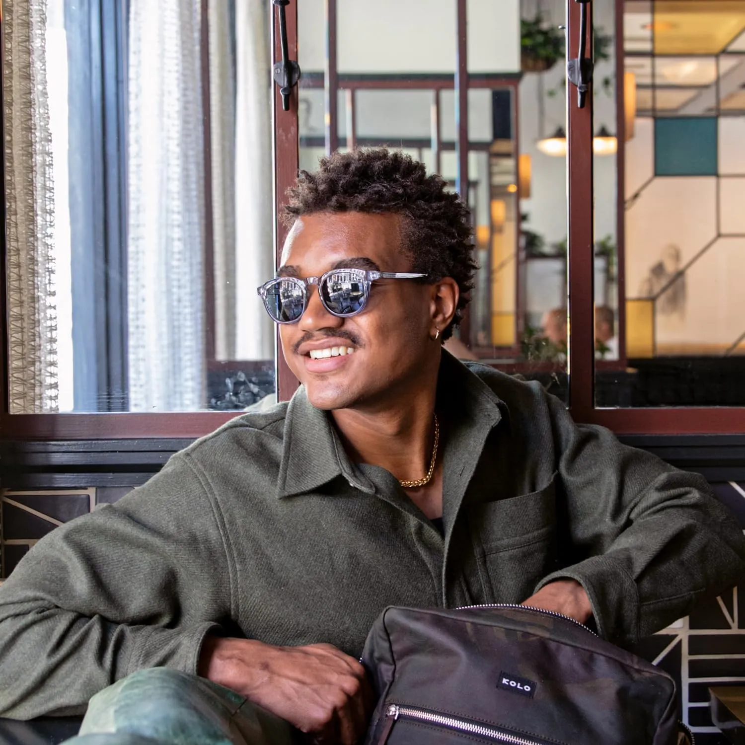 Kolo Webster Premium Italian Sunglasses, Classic Square-Shaped Style, Crystal Grey