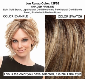 Kristen Wig Color 12FS8 Shaded Praline - Jon Renau Wigs 10.5" Mid Length Bob Face Framing Synthetic Smart Lace Front Natural Hairline Open Cap Ventilation Adjustable Womens