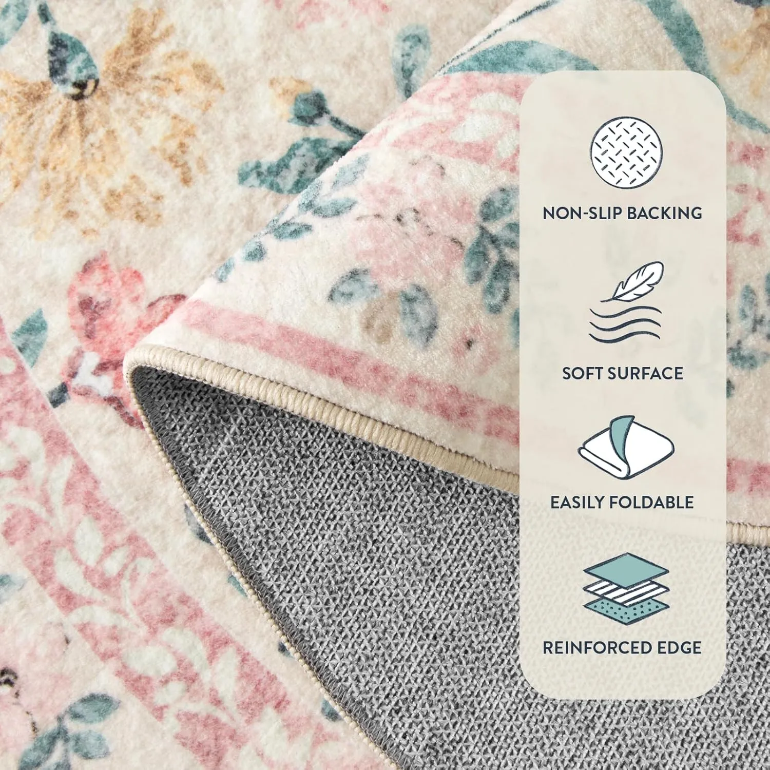 Lahome Boho Light Pink Round Rug 4ft, Washable Small Circle Rugs for Bedroom, Pink and Green Nursery Circular Carpet Girl, Soft Non-Slip Round Carpet for Kids Sunroom, Blush