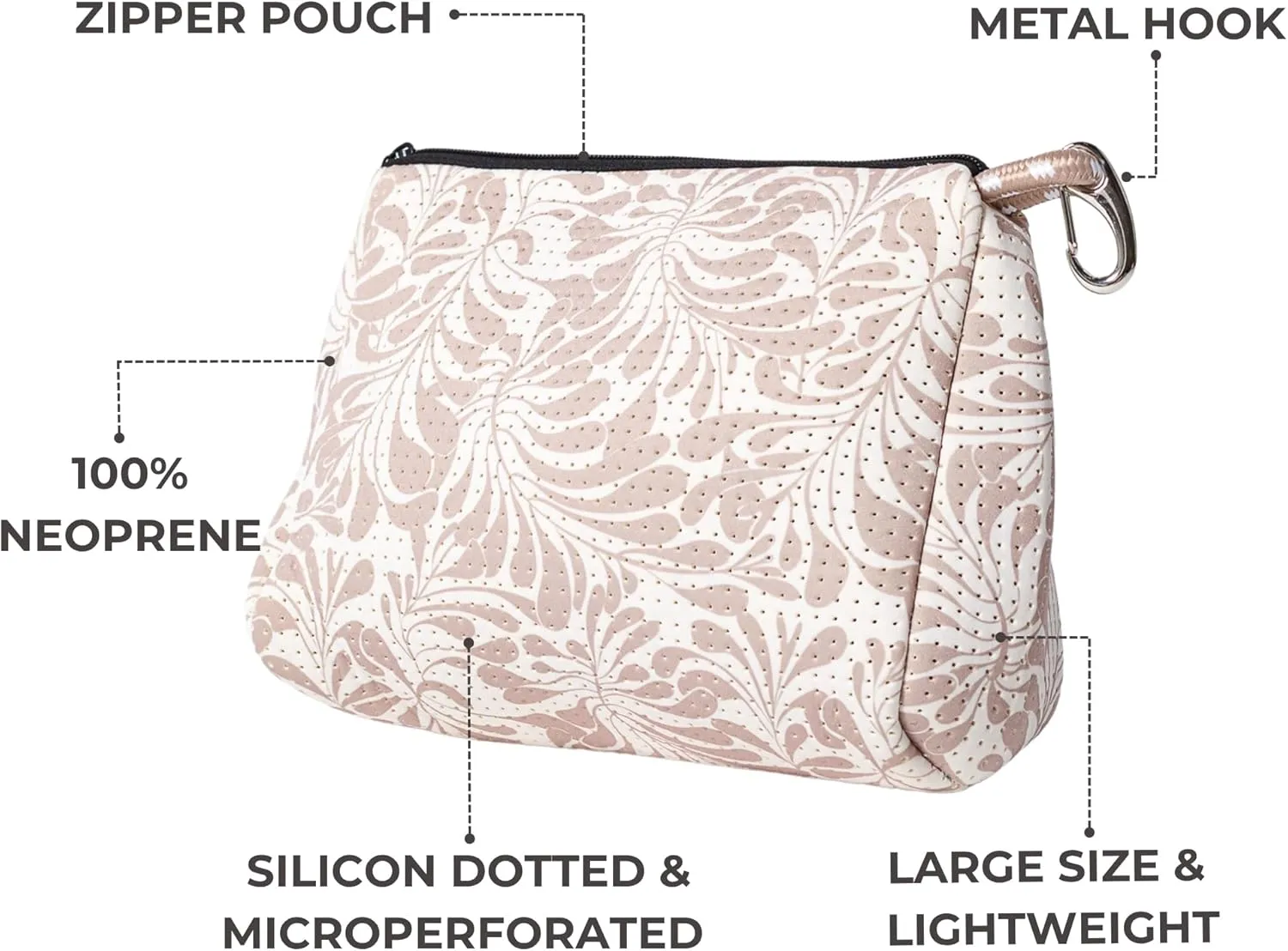 Large Makeup Bag with Zipper - Waterproof Neoprene Cosmetic Bag 7.7 x 10.75 x 5 inches