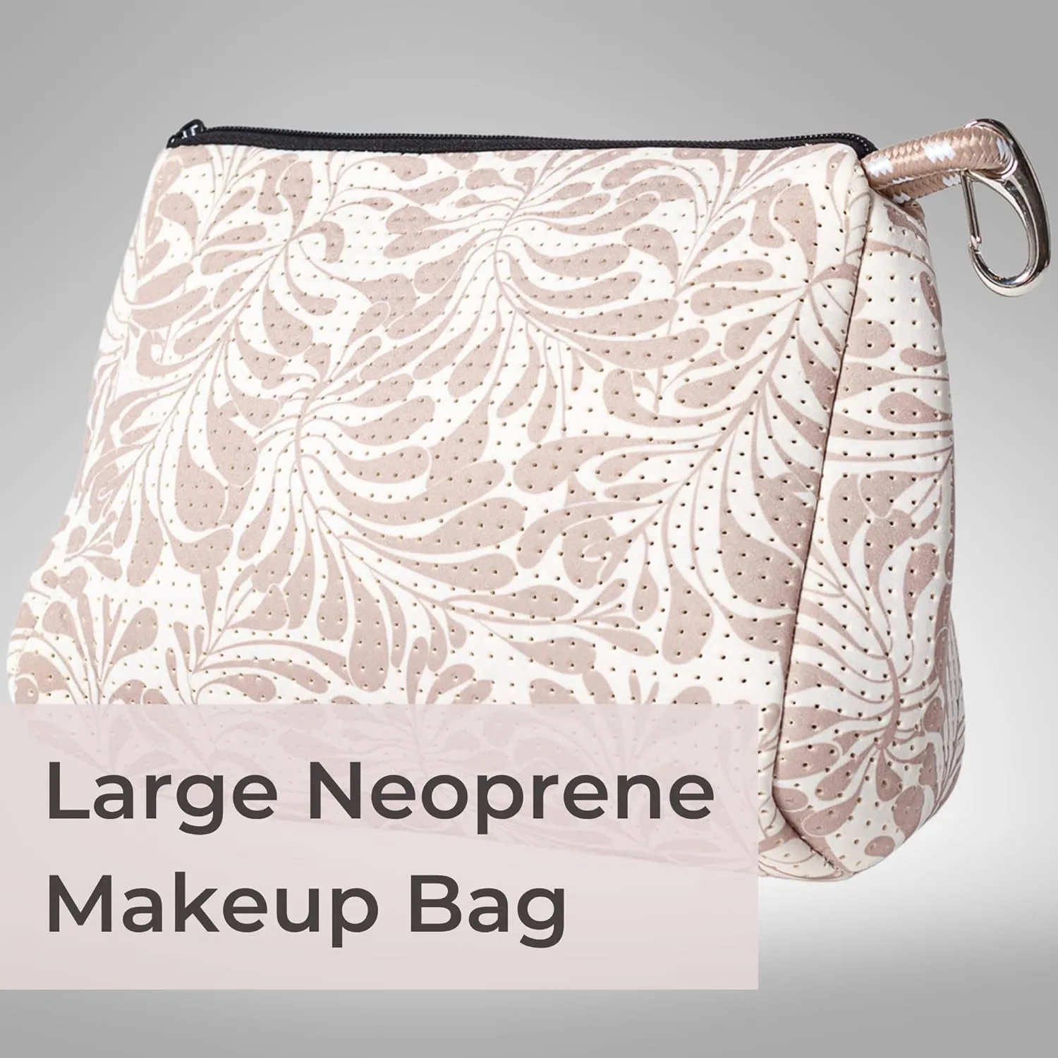 Large Makeup Bag with Zipper - Waterproof Neoprene Cosmetic Bag 7.7 x 10.75 x 5 inches