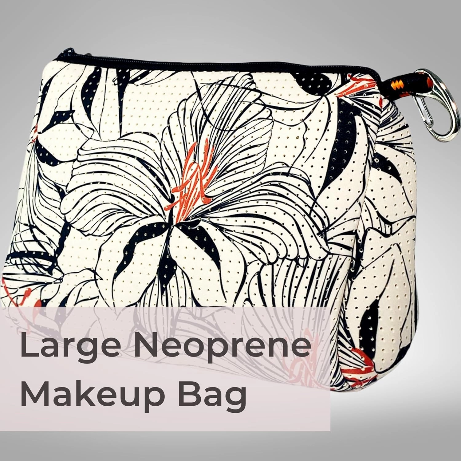 Large Makeup Bag with Zipper - Waterproof Neoprene Cosmetic Bag 7.7 x 10.75 x 5 inches