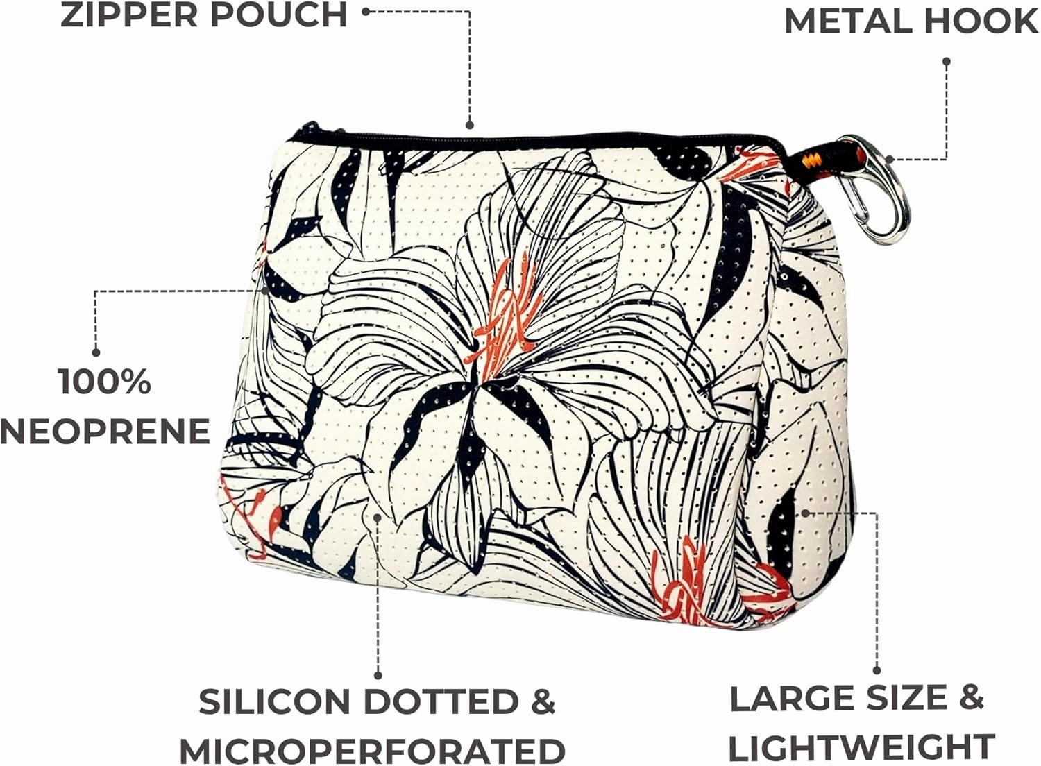 Large Makeup Bag with Zipper - Waterproof Neoprene Cosmetic Bag 7.7 x 10.75 x 5 inches