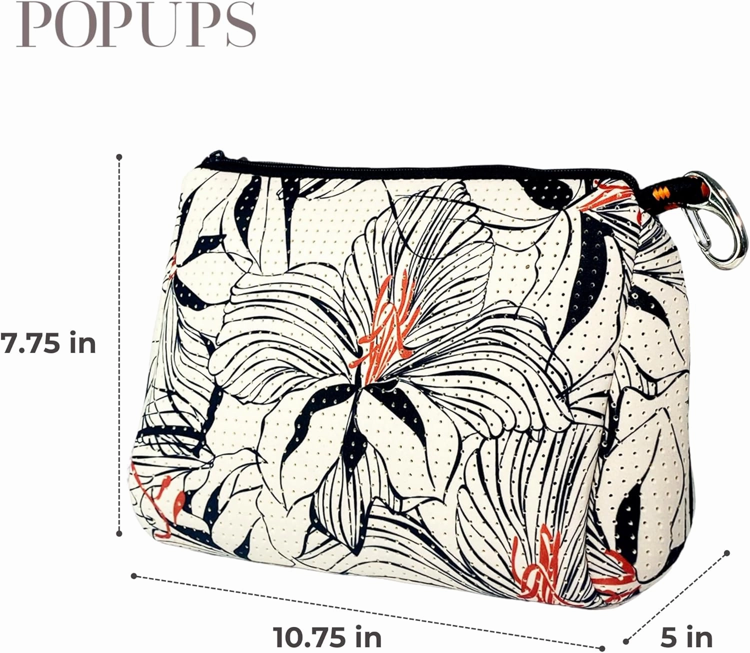 Large Makeup Bag with Zipper - Waterproof Neoprene Cosmetic Bag 7.7 x 10.75 x 5 inches