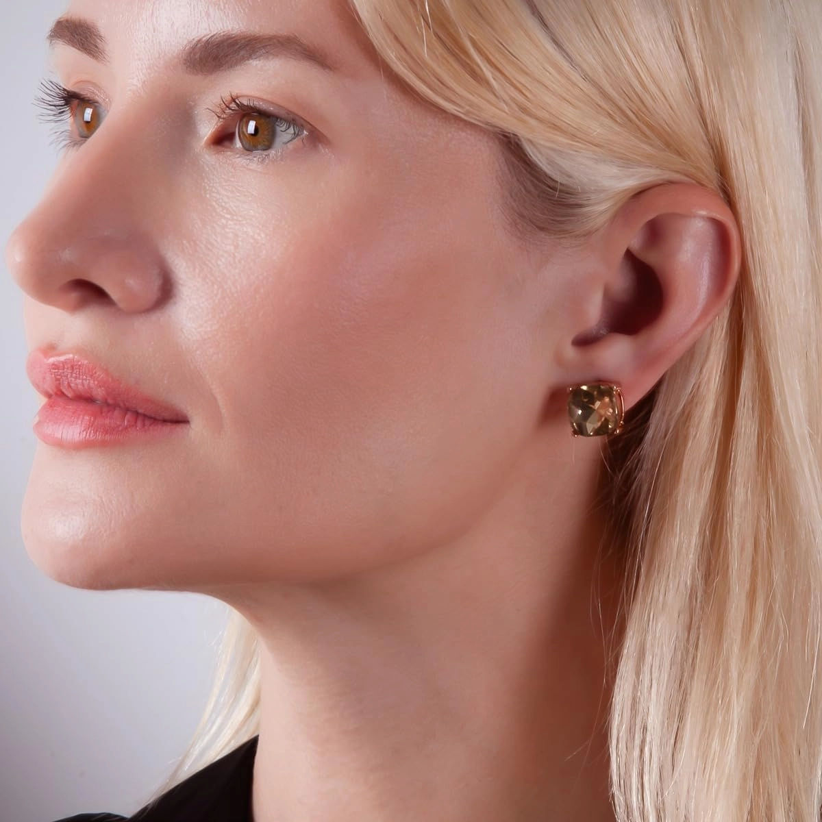 Large Square Stud Earrings for Women - Big Gold-Tone Glitter Statement Post Ear Studs