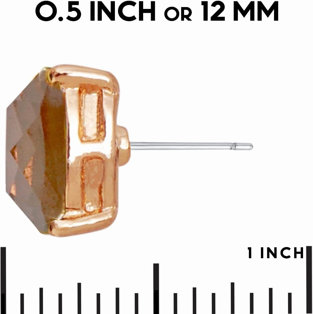 Large Square Stud Earrings for Women - Big Gold-Tone Glitter Statement Post Ear Studs