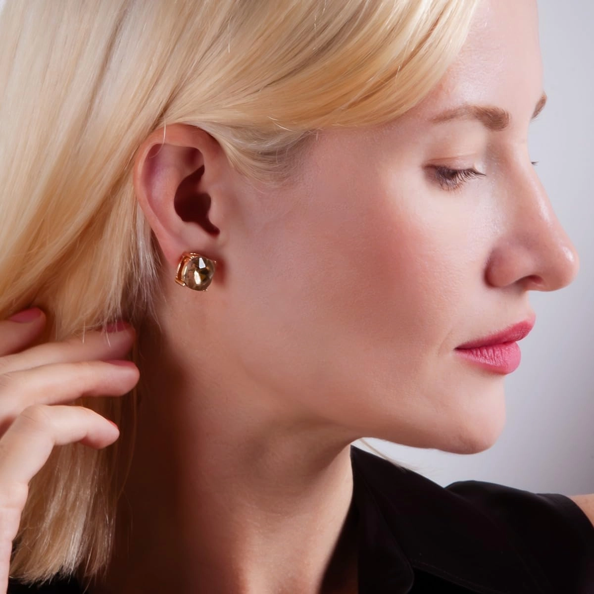 Large Square Stud Earrings for Women - Big Gold-Tone Glitter Statement Post Ear Studs