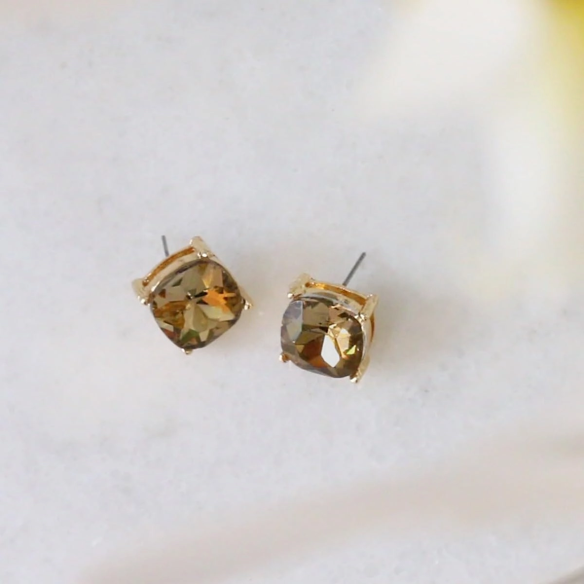 Large Square Stud Earrings for Women - Big Gold-Tone Glitter Statement Post Ear Studs
