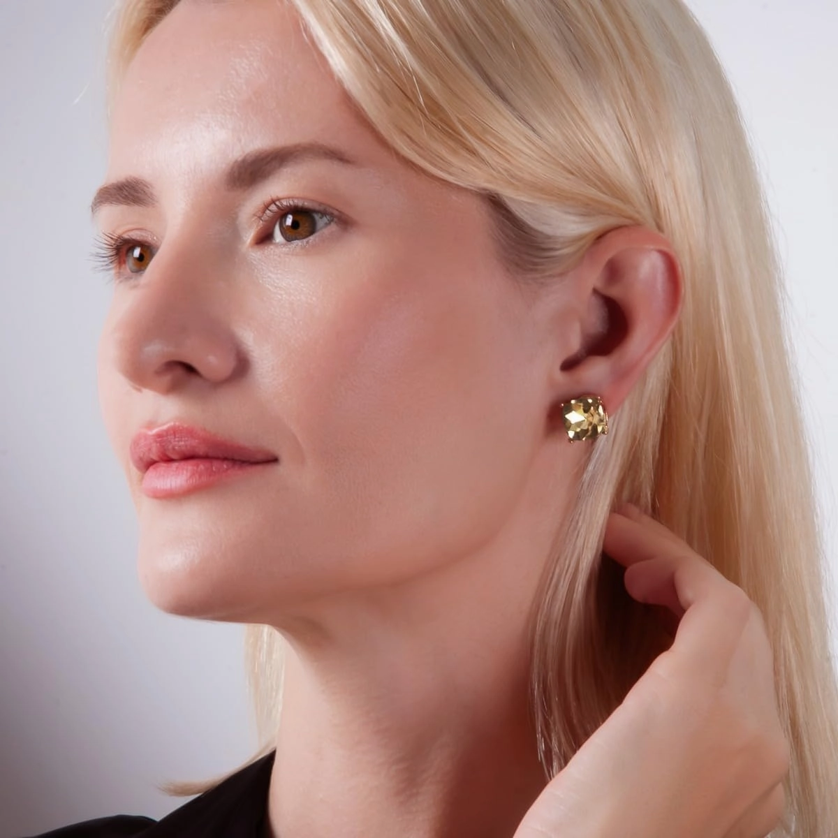 Large Square Stud Earrings for Women - Big Gold-Tone Glitter Statement Post Ear Studs