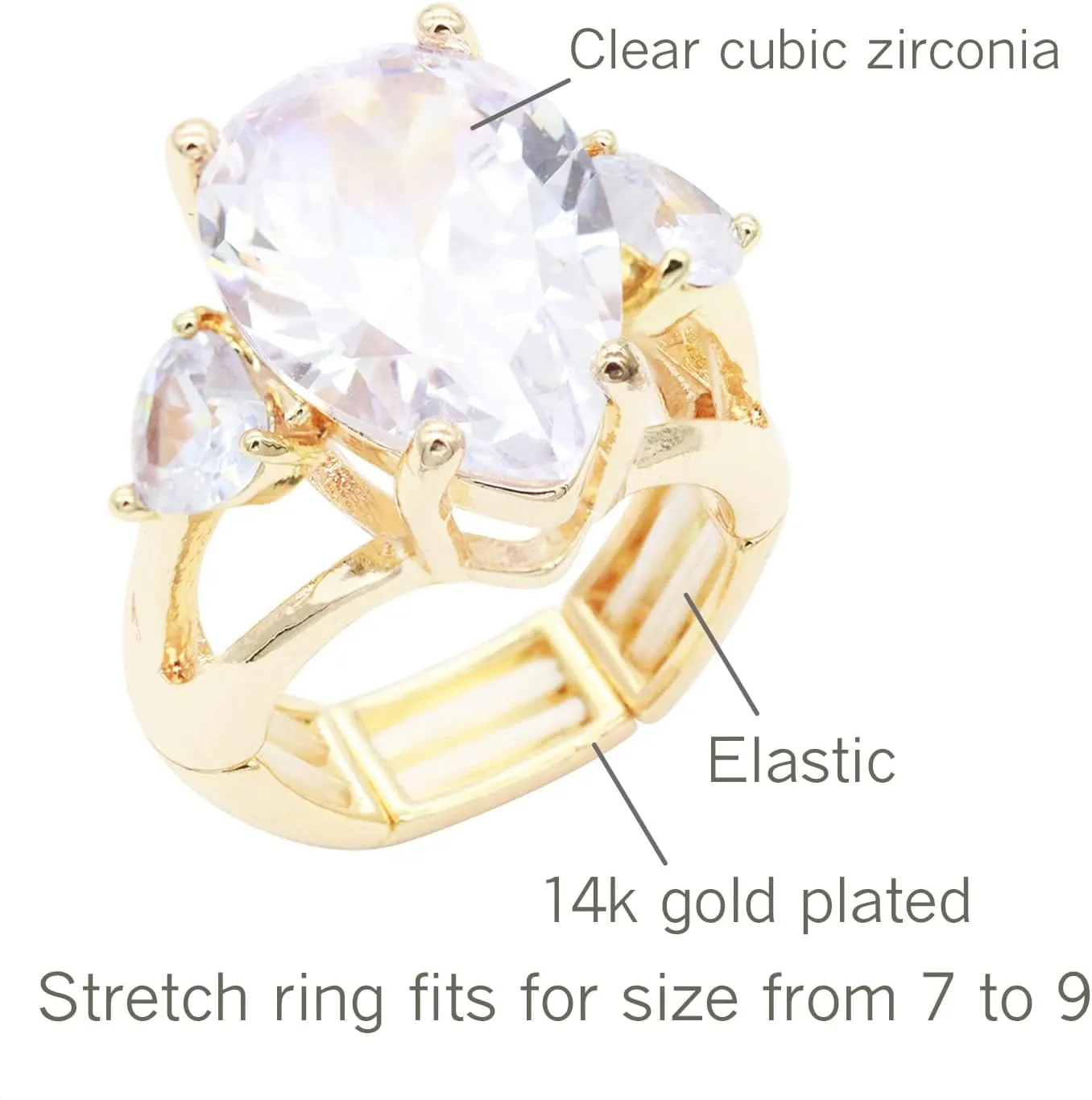 Lavencious Big Bold CZ Stones Stretch Statement Rings for Women Size 7-9