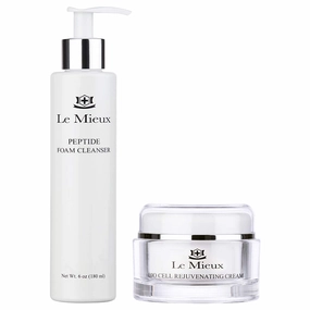 Le Mieux Luxe Facial Skincare Set - Peptide Foam Cleanser   Bio Cell Rejuvenating Cream - 2-Step Cleansing   Moisturizing Set for Face   Neck (2-Piece Set)