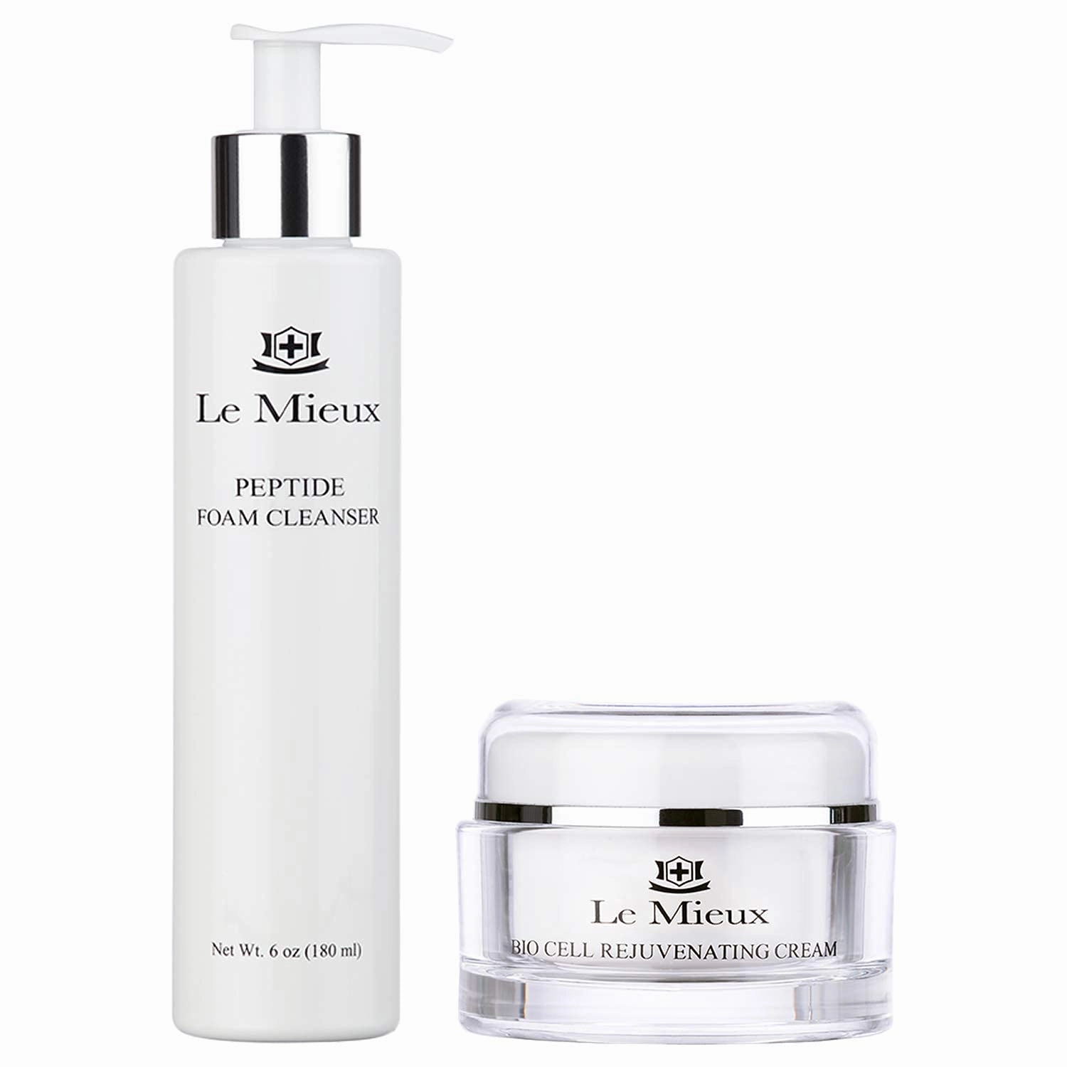 Le Mieux Luxe Facial Skincare Set - Peptide Foam Cleanser   Bio Cell Rejuvenating Cream - 2-Step Cleansing   Moisturizing Set for Face   Neck (2-Piece Set)